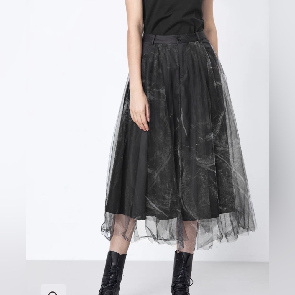 NWT S Deer Concept Chiffon Layer Watercolor Print Midi Skirt Size Large